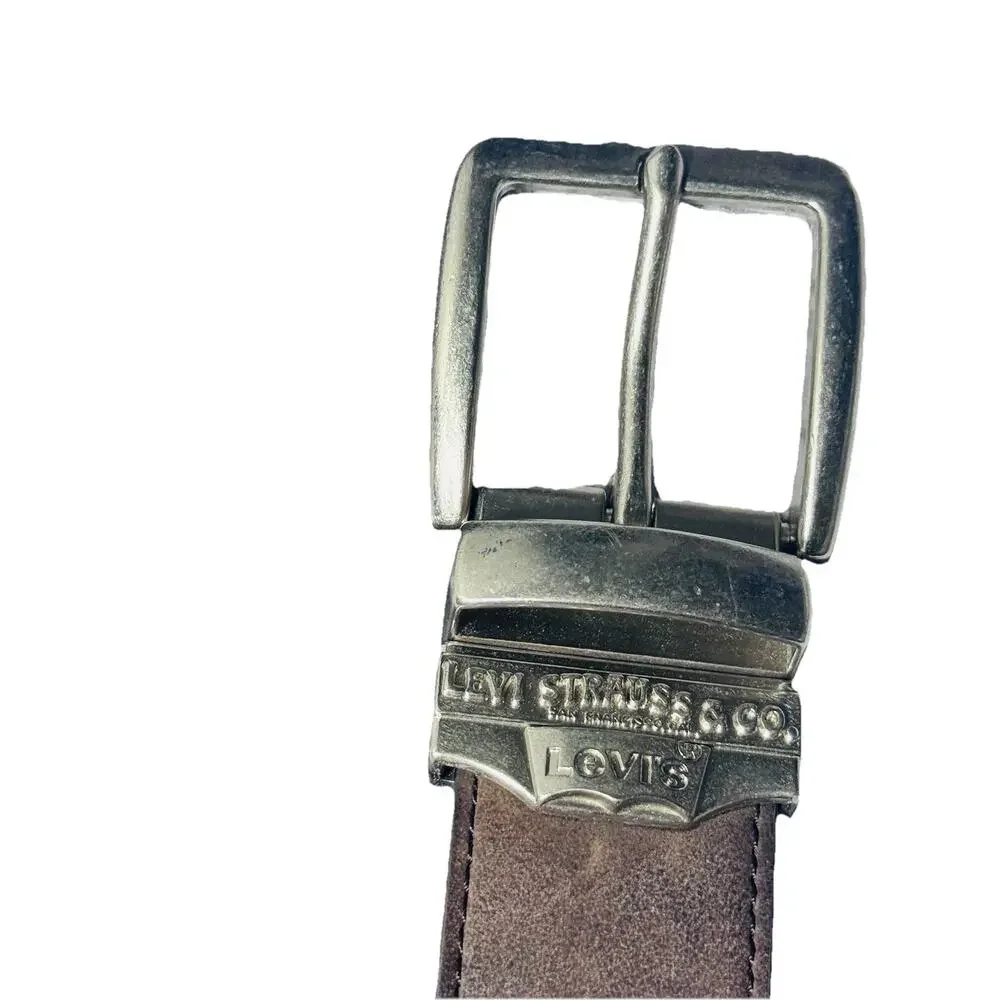 Levi's Mens Brown Synthetic Leather Belt Silver Metal Buckle Sz L 38-40